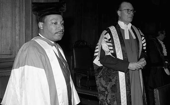 Martin Luther King receiving his degree from His Grace the Duke of Northumberland.